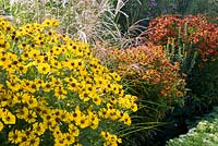 Late summer border with Helenium 'Two Faced Fan' and Helenium 'Indianersommer'
