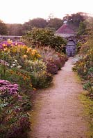 Double herbaceous perennial border in September - Parham, West Sussex