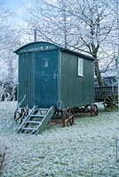 Shepherds Hut in wild garden, December - The Mill House, Little Sampford, Essex