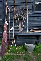 Some of the tools that Andrew, the underwoods man makes from his managed woodland