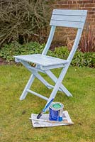 Newly painted wooden chair painted in Pastel Blue paint