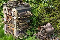 Insect house made of brick, terracotta and wood
