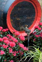 Water feature created from an old beer barrel - Harrogate Spring Flower Show 2013