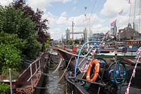 The Thames Garden Barges. Moorings with view of Tower Bridge.