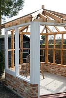 Finished stud work and roof timbers for upper part of a summerhouse built as a garden DIY project