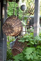 Old garden tools and baskets used for decoration
