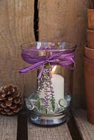 Glass candle with Heather