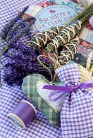 Lavender collection - bags, sachets and bottles together with materials and craft book