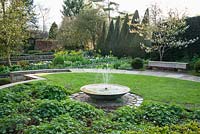 Sybil's Garden, previously site of a vegetable patch, redesigned by Alistair Baldwin in 2005, based on a series of circles, including a sweep of box hedge and a central water feature