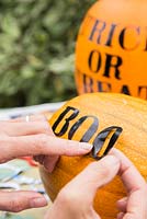 Labelling Pumpkins with sticky paper letters