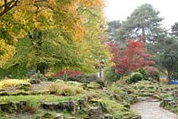 Andrews East Park in the centre of the city. Autumn colour in the 1930's built Alpine Garden and Rockery. 