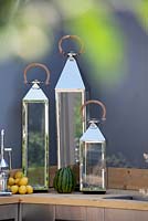 Decorations in modern outdoor kitchen. Vestra Wealth's Jardin du Gourmet. RHS Hampton Court Flower Show 2013. Silver Gilt winner