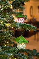 Paper Lanterns decorations on Christmas tree. 