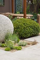 Pebble sculpture with Buxus sempervirens