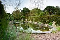 Swimming pool garden - Cothay Manor, Greenham, Somerset, England, summer, late June garden 