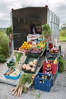 Roadside stall selling vegetables and fruit. Donegal Town, Co. Donegal, Ireland