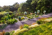 View to succulent garden with long pathway 