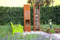 Modern garden with seating and corton steel burner