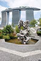 The Chinese Garden, Heritage Garden with the Marina Bay Sands hotel in the background, Gardens by the Bay, Singapore