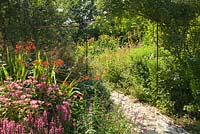 The Mosaic Path. Hall Farm Garden at Harpswell near Gainsborough in Lincolnshire. July 2014.
