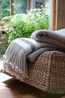 Seat with hand woven wool blanket on