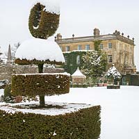 Highgrove House and garden in snow, January 2013. The house was built in a Georgian neo - classical design between 1796 and 1798. 