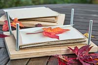 Once the leaf is in position, carefully add a layer of craft paper on top