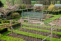 The Pickery, cutting garden with recently planted beds of sweetpeas.