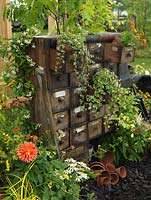 An old chest of drawers finds a new lease of life in the corner of a family garden.