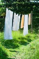 Washing drying on a line in a garden