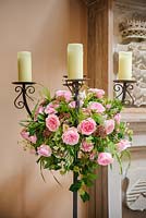 Pink roses in an arrangement for a wedding. Rose 'Miranda' a cut flower rose from David Austin Roses