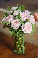 Pink roses in an arrangement. Rose 'Keira' a cut flower variety from David Austin Roses