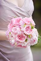 Pink roses in a wedding bouquet. Cut flower rose variety from David Austin Roses