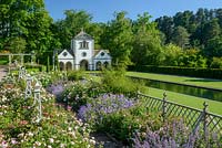 Pin Mill and The Rose Garden on the lower terrace, Bodnant Garden, North Wales. June
