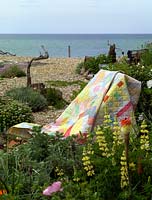 Patchwork quilt designed and made by garden owner Liz Shackleton, a textile artist
