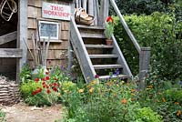 Traditional timber workshop - A Trugmaker's Garden. RHS Chelsea Flower Show, 2015