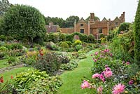Chenies Manor Gardens - Showing the Sunken Garden double borders with Dahlia and perennials