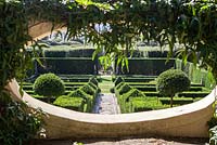 View from the limonaia to the Green Garden. Villa I Tatti, Florence, Italy. September. Garden designed by Cecil Pinsent for Bernard Berenson. Built between 1911 and 1919 and considered one of the first examples of Renaissance Revival gardens. Owned by Harvard University.