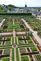 Looking down on to The Potager Garden at Chateau de Villandry, Loire Valley, France