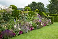 Colourful flower border at Felley Priory, Underwood, Nottingham in July.