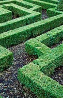 Box maze hedging with paths.  Bourton House Garden.