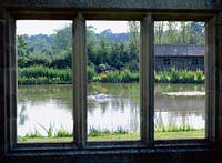 View through garden window to boating lake