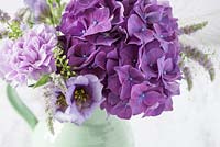 Bouquet of purple Hydrangea, Dianthus, Veronica ansd Thaspi