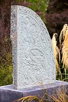 Stone sculpture at Bhudevi Estate garden, Marlborough, New Zealand.
