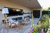 The LG Smart Garden. Contemporary sheltered patio area in Lifestyle garden. RHS Chelsea Flower Show 2016. Designer: Hay Young Hwang, Sponsors: LG Electronics