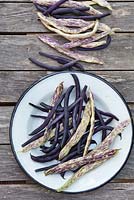 French beans 'Merveille de Piemonte' and 'Purple Queen'.
