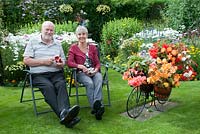 Doreen Wood and Dave Hawkins in their garden. Manvers Street, Derbyshire NGS