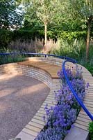 The Abbeyfield Society. A Breath Of Fresh Air. A built-in curving timber seat with railing. Designers: Rae Wilkinson. Sponsors: The Abbeyfield Society. RHS Hampton Court Palace Flower Show 2016