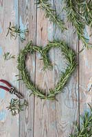 Heart shaped wreath constructed from Rosemary
