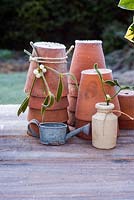 Frosty mistletoe and terracotta pots